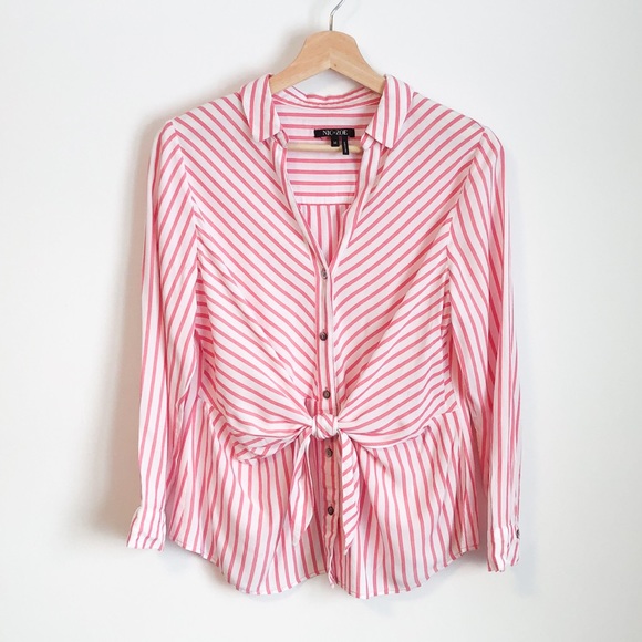 Nic+Zoe pink stripe tie knot button down shirt - Picture 1 of 9